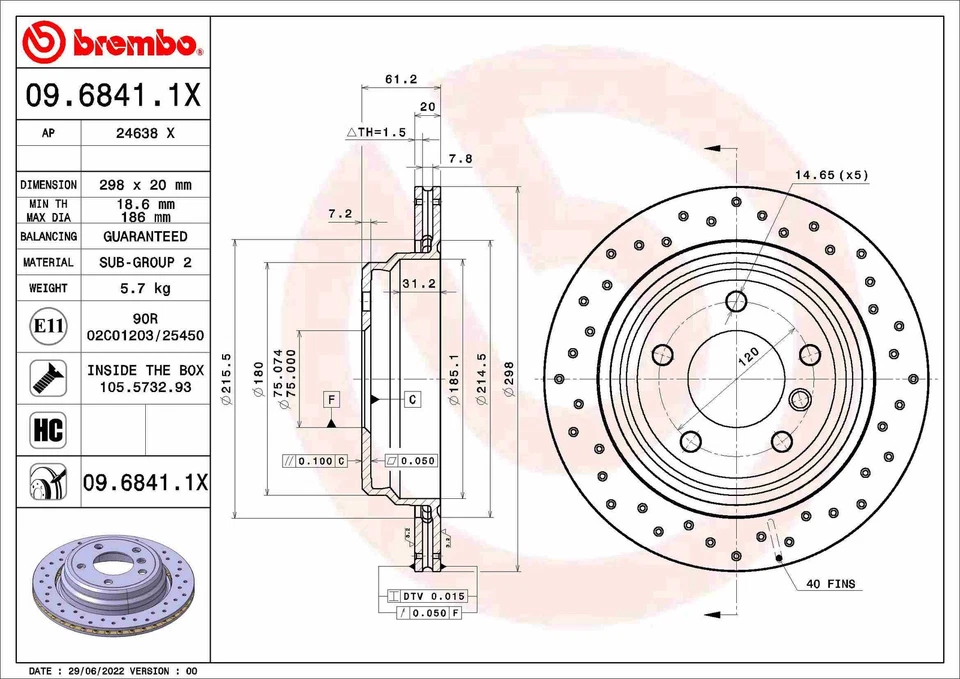 2x BRAKE DISC 09.6841.1X FOR ALPINA BMW M62 B46 4.6L 8cyl B10 M47D20 2.0L 4cyl - Image 2 of 4