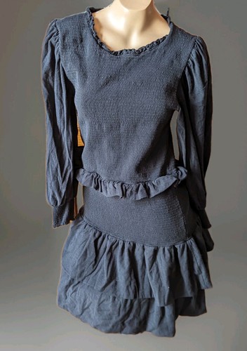 Nation LTD Abby gerafftes Stretch-Minikleid schwarz Puffärmel Party - Größe L