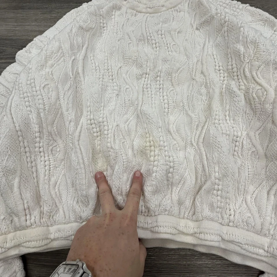 Suéter Vintage Coogi Mujer XL Blanco Tejido 3D Algodón Recortado Australia Años 90 Foto 3 de 4