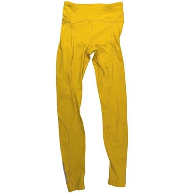 Lululemon Speed Up Tight Fleece Lined Yellow Leggings Womens 2 Back Zip Pocket