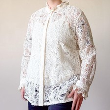 Victorian Style Blouse Cream Lace Pearl Buttons