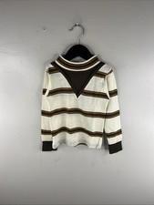 Vintage Sears Sweater Kids 4-5 Tan Brown Stripe 60s 70s Boys B76