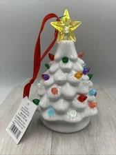 Raz Imports Nostalgic Lighted Ceramic White Christmas Tree Ornament 5”