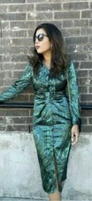 BNWT ZARA BOTTLE GREEN PAISLEY PRINTED RUCHED MIDI SHIRT DRESS SIZE MEDIUM