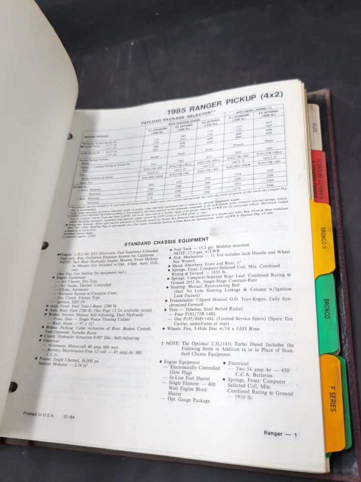 1985 Ford Ranger Bronco Bronco II F 150 250 350 Econoline Data Book Concessionária  - Imagem 4 de 4