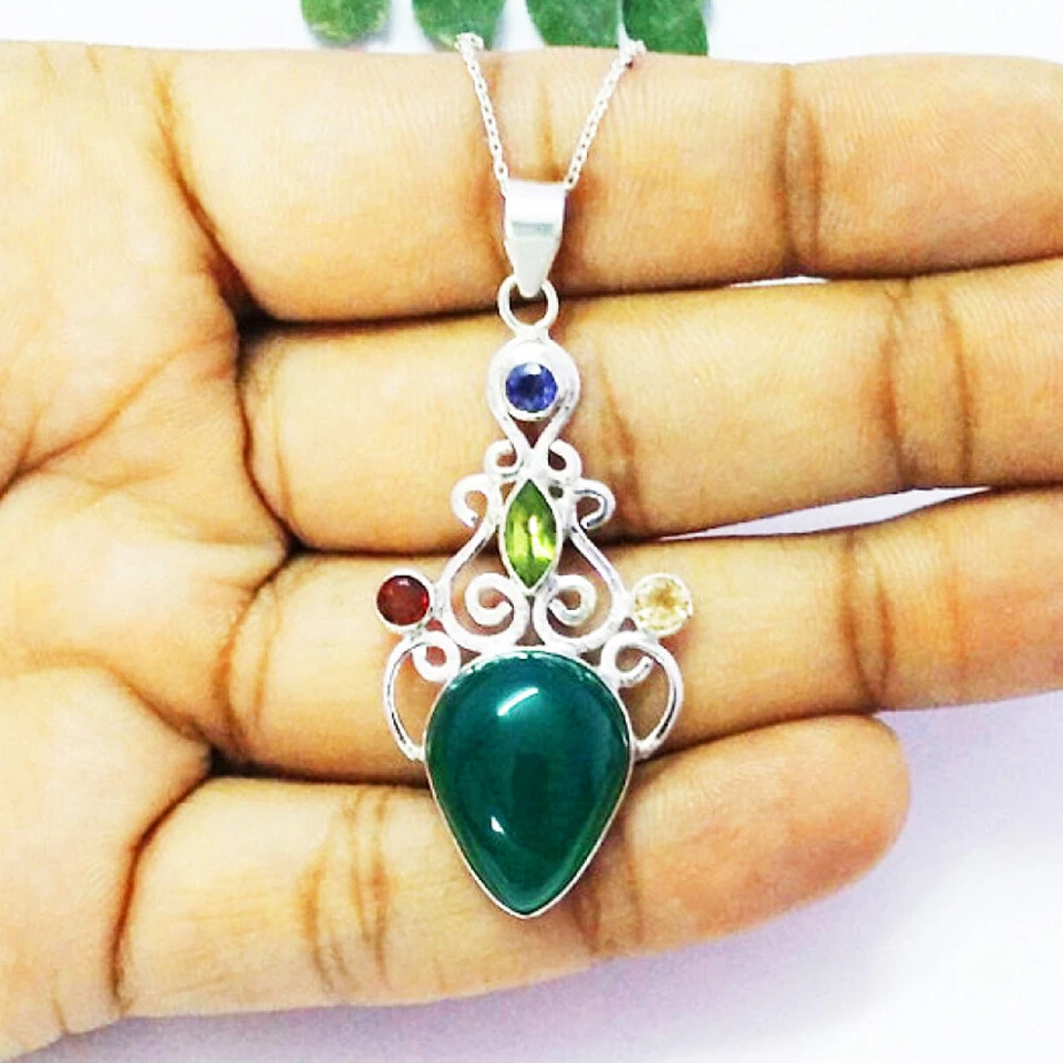 925 Sterlingsilber Multi Stein Halskette Handmade Schmuck Edelstein Halskette - Bild 2 von 4