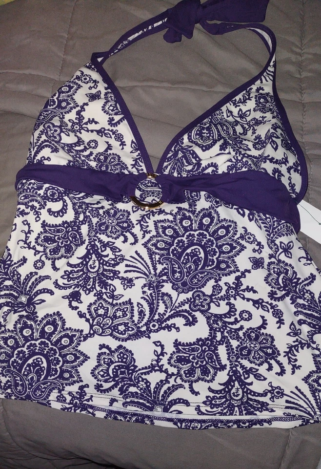 Tankini Halter Chaps by Ralph Lauren Natación Separados Talla 6 Negro/Blanco Floral Foto 2 de 4