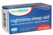 NEW! Lot 4x ValuHealth Nighttime Sleep aid Diphenhydramine HCI 25 mg  36 Caplets