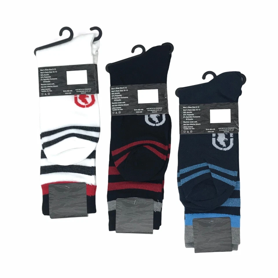 3 Pares CALCETINES HOMBRE ECKO UNLTD RHINO CREW (ZAPATO TALLA 6-12) Blanco, Negro, Azul Foto 2 de 2
