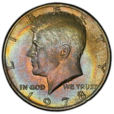 MS64 1978 50C Kennedy Half Dollar, PCGS Trueview- Rainbow Album Toned