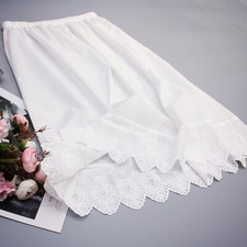 Ladies Underskirt White Cotton Lace Embroidered Half Slip Petticoat Waist Slip