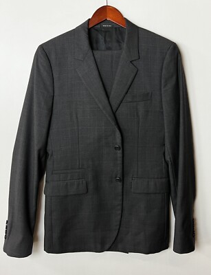 909 GIVENCHY PARIS Gray with Plaids Two Button Slim Fit Suit Size