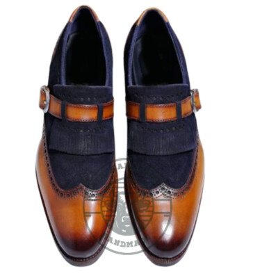 Handmade  side wingtips Wingtips Men Brown White Oxfords Brogue Shoes | Wingtip Full  main image 2
