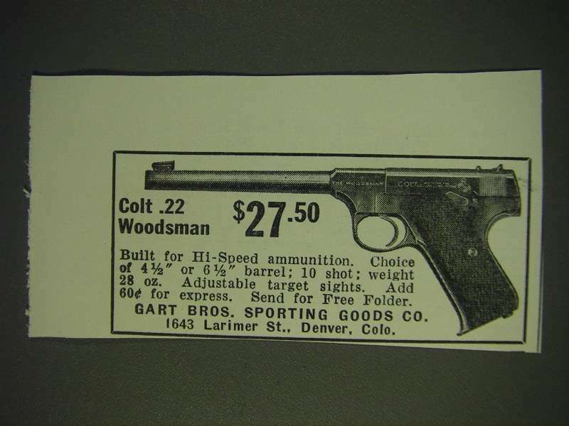 1937 Gart Bros. Sporting Goods Colt .22 Woodsman Ad eBay