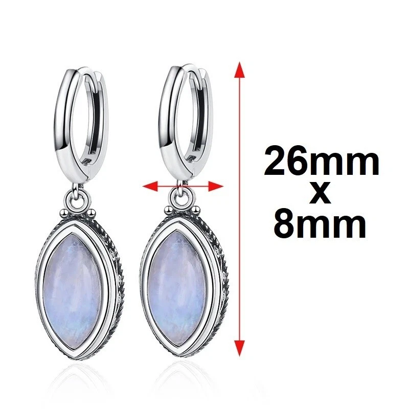 Pendientes colgantes Huggie de plata de ley 925 con piedras preciosas de luna con cierre de palanca Foto 3 de 4