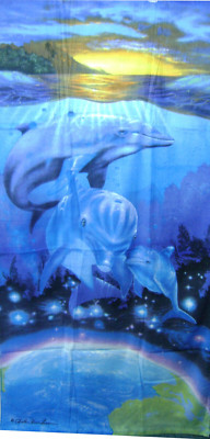 Dolphin on Space Beach Bath Large Towel 34 x 64 Velour 100% Cotton