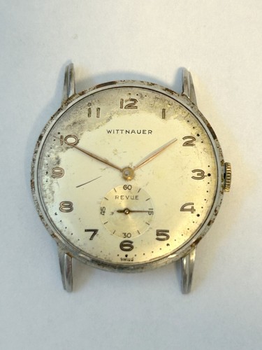 Wittnauer Revue 11TN Watch Parts Movement Balance Fork Wheels Spring Bridge Dial