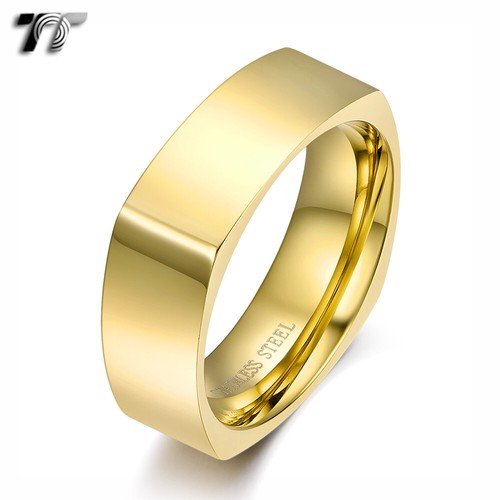 TT 7mm Gold Stainless Steel Square Wedding Comfort Band Ring For Couple (275J) - Picture 2 of 2