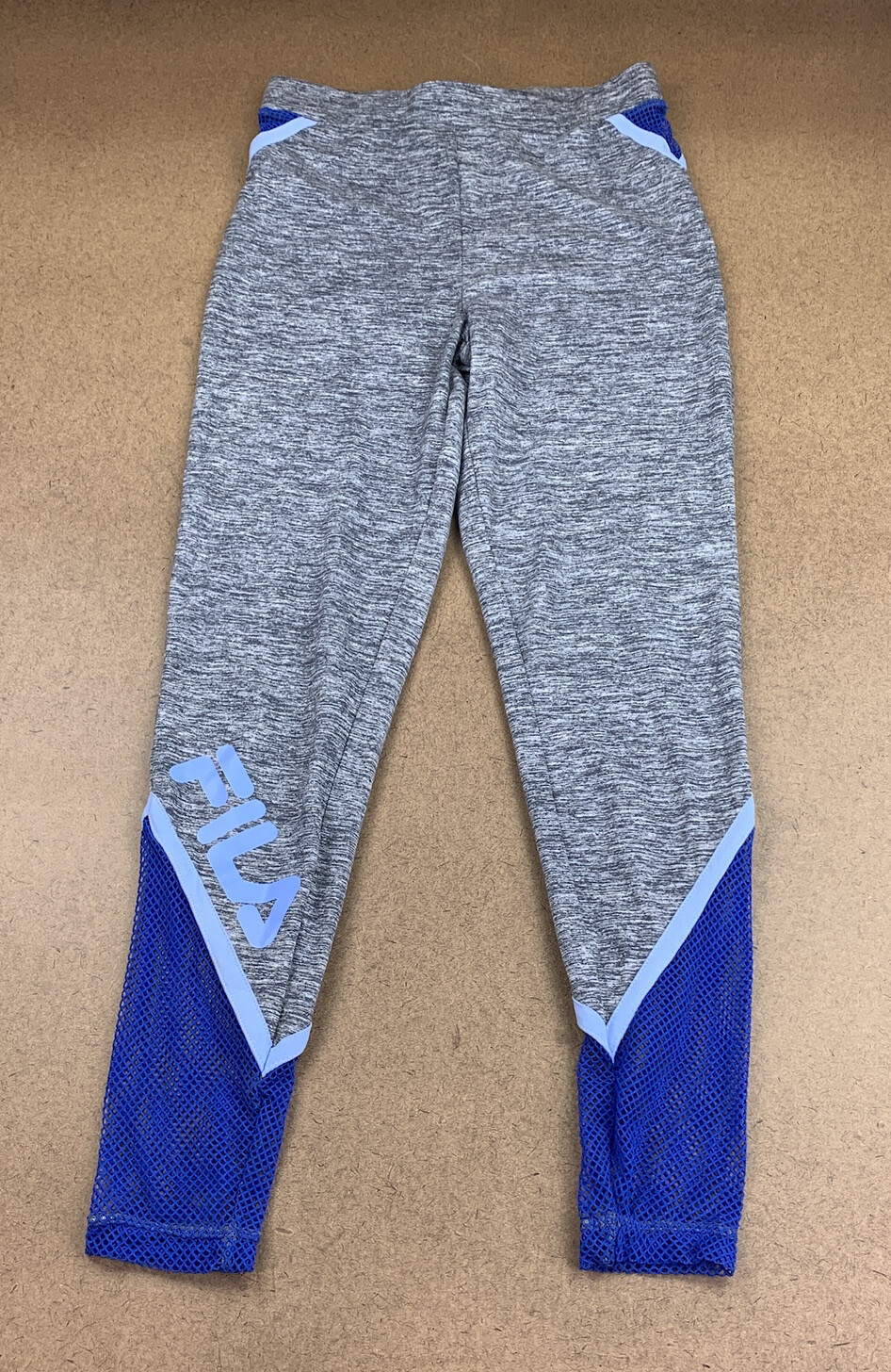 Leggings da donna Fila taglia media grigio blu gamba laterale logo grafico Clara nuovi con etichette