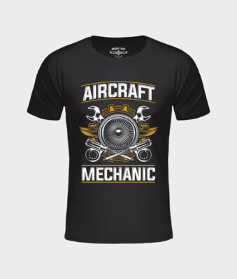 T-Shirt Aircraft Staff Mechanic, schwarz, Flugzeug, Mechaniker,Technik, Pilot