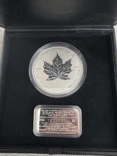 10 oz Fine Silver Maple Leaf Coin – $50