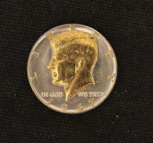 DANBURY MINT- 1967 KENNEDY HALF- UNCIRCULATED 40% SILVER- GOLD AND SILVER PLATED