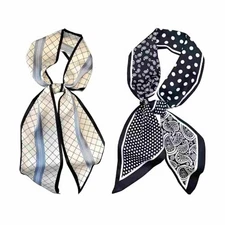 Head Scarf Neck Hair Scarves for Women, 2pack Cashew Black+ Blue White Check