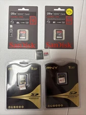 Lot Of 5 Misc SD cards. PNY 1 Gb Sandisk 64 Gb Micro SD 
