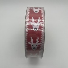 Member's Mark Premium Holiday Ribbon 1.5 Inch Width Red With White Reindeer Xmas
