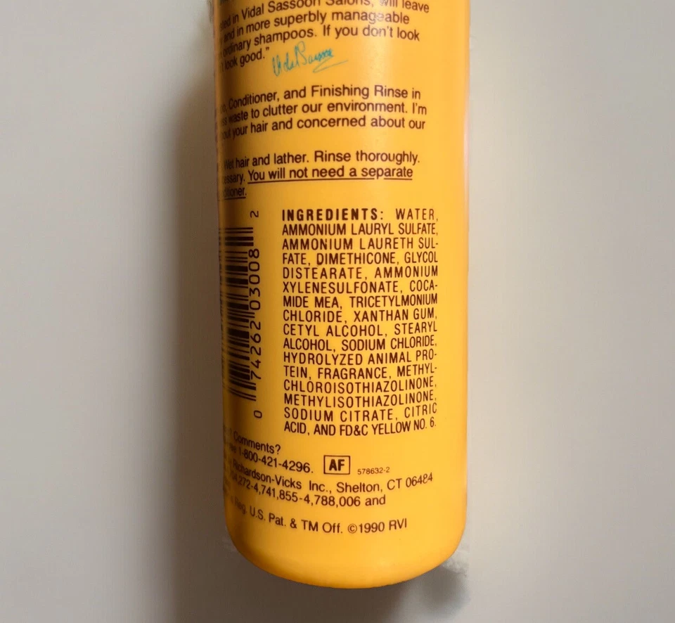 Rare Vintage Vidal Sassoon 90s Ultra Care Shampoo Protein Conditioner Rinse 1990 - Image 4 of 4