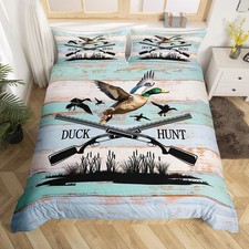 Duck Hunting Duvet Cover Set King Size,Wild Animals Comforter Cover,Rustic Fa...