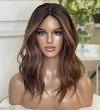 Real Human Hair New Fashion Gorgeous Long Natural Brown Wavy Women's Wigs 16 In