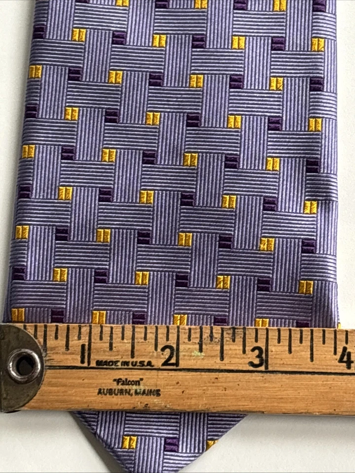 "Corbata Jacquard Geométrica Barneys New York Hecha en Italia Lavanda Púrpura Amarilla 60""" Foto 4 de 4