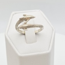 Vtg Signed KABANA Dolphin Ring 925 Sterling Silver Textured Adjustable Size 7.5