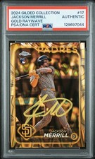 Jackson Merrill RC 2024 Topps Gilded Auto /25 Gold Raywave #17 PSA/DNA