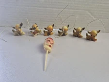 Reindeer Santa Claus Christmas Picks Lot 7 Celluloid Blue Eyed Fawn Wired Tie On