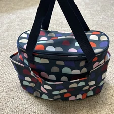 31 Thirty-One Gifts Get Creative Round Caddy Dots Outer Pockets Two Handles Zip