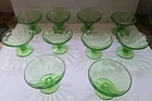 10 Federal Panel Optic Green Depression Glass Sherbets. VINTAGE! All Marked W/F!