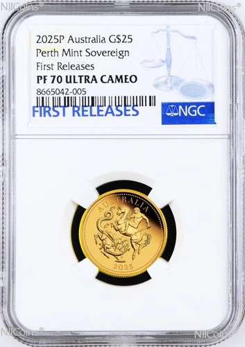 2025 Australia Sovereign 1/4oz GOLD $25 coin NGC PF70 FR w/ OGP King Charles III