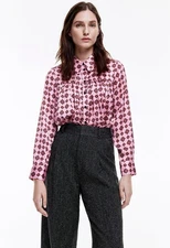 NWT $450 SMYTHE "Rose Dobby" LUXE Pink Sateen Classic Shirred Shirt Top Blouse S