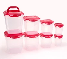 LocknLock 8-Pc Nestable Square Canister Food Storage Set w/ Lids K98776 RED