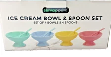 NEW IN BOX 8 Piece Servappetit Ice Cream BOWL & SPOON Set