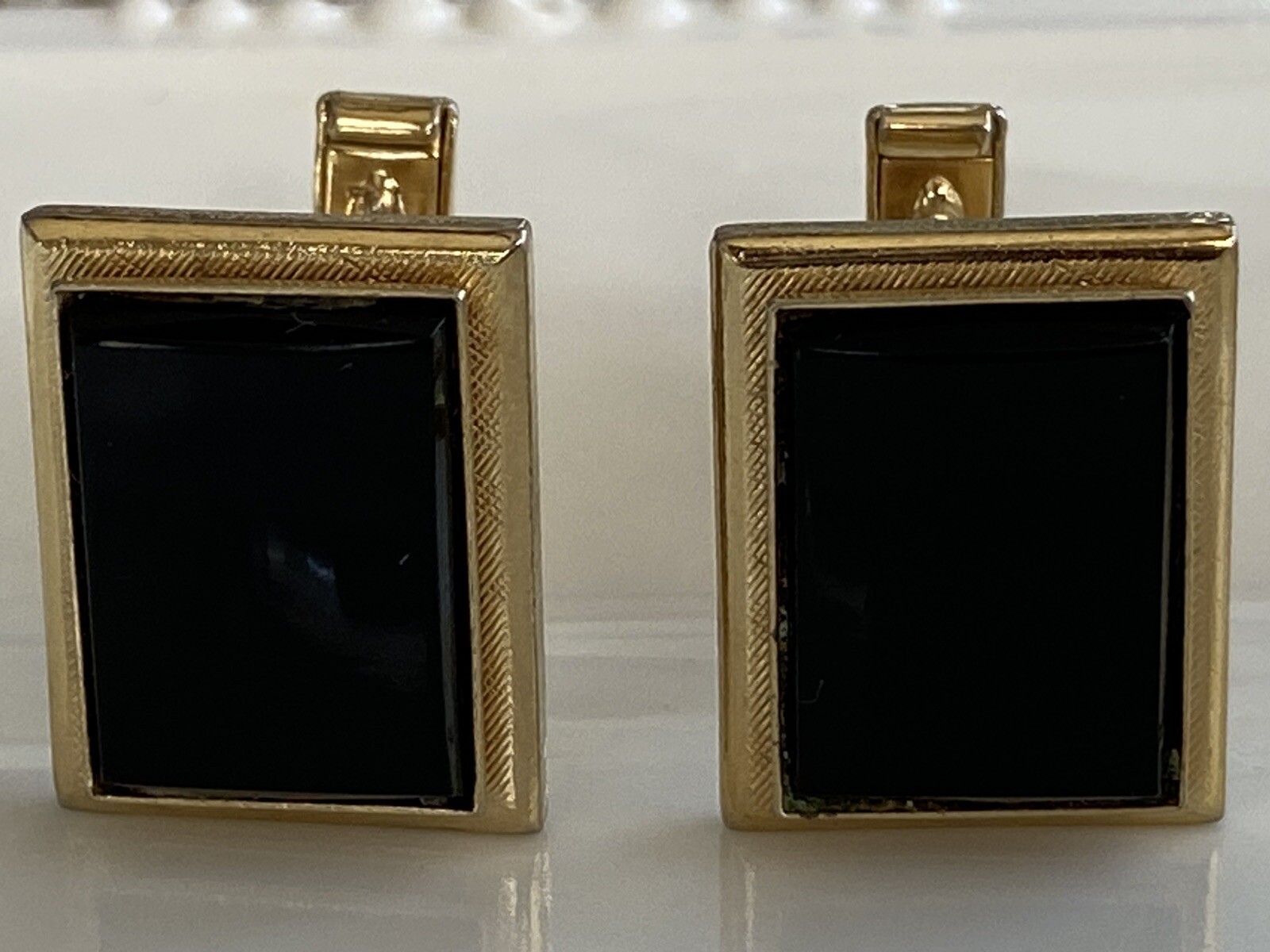 Black Formal Rectangle Black Stone Cufflinks - image 3