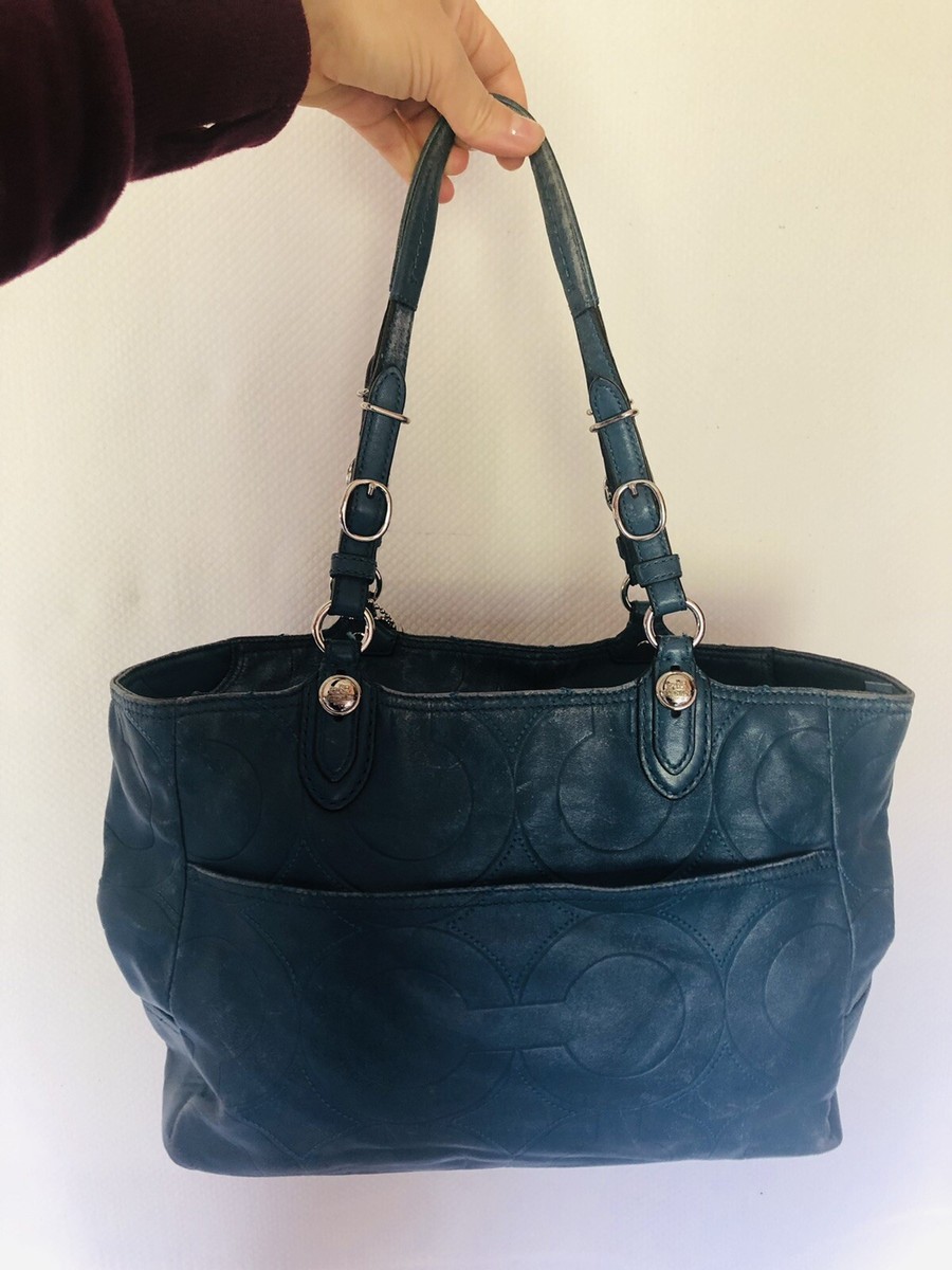 Coach Mia Embossed Signature C Blue Leather Tote Shoulder