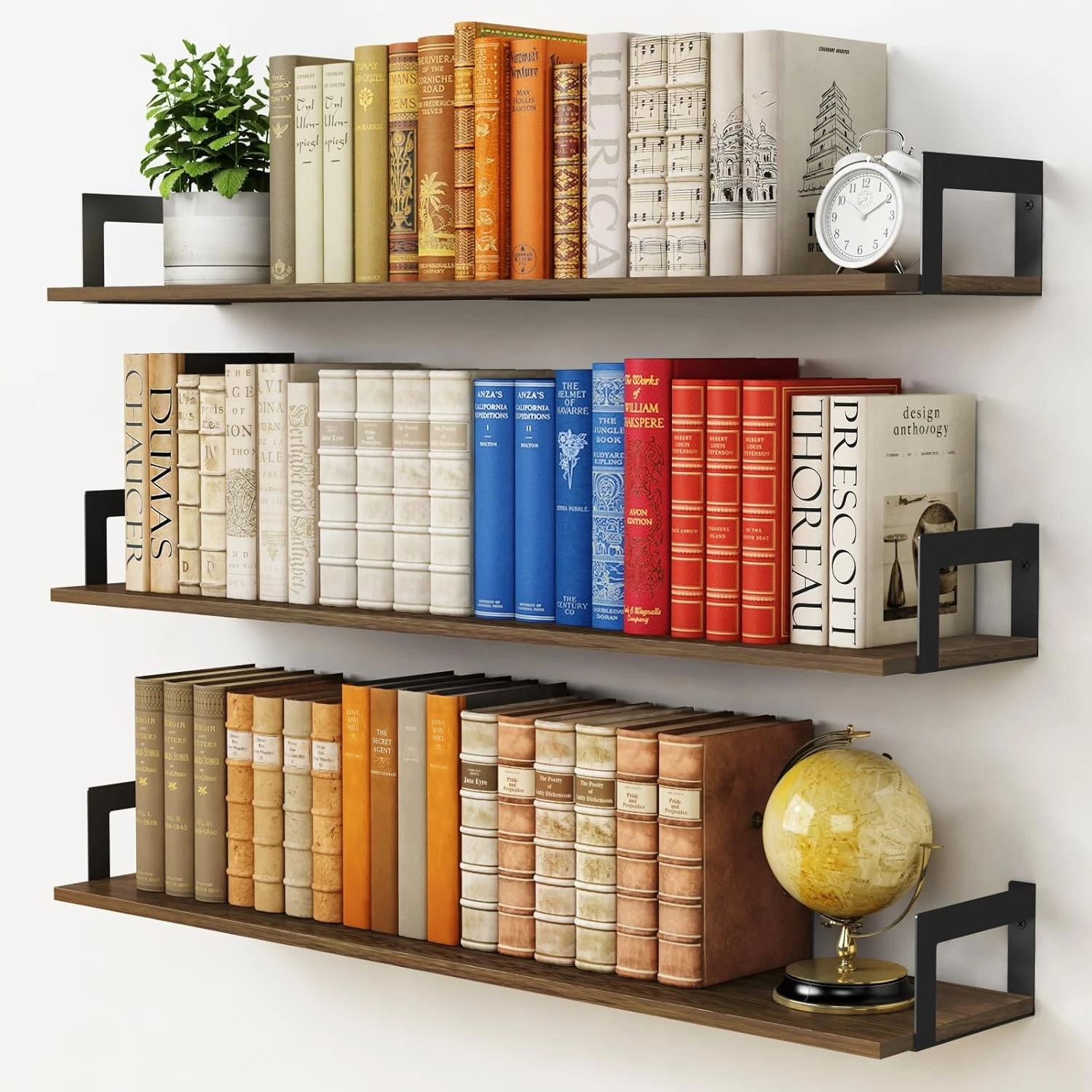 Rustic Floating Wall Shelves - Set of 3, 36" Long, Perfect for Home & Office