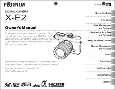 FujiFilm FinePix X-E2 Digital Camera Owner's  Manual User Guide Instruction