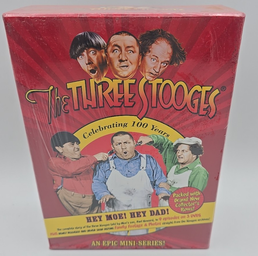 Three Stooges Sealed 3 DVD Box Set: Hey Moe! Hey Dad!  2015 w Repro Memorabilia