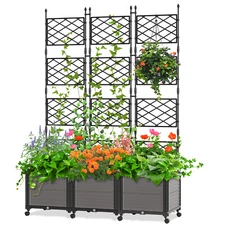 H&ZT Raised Garden Bed with Trellis Tomato Planter & Wheels 63" H Planter Cage