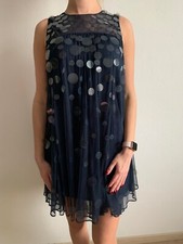 ASOS navy blue A-line disc sequin 70's vibe viral seafairy evening dress