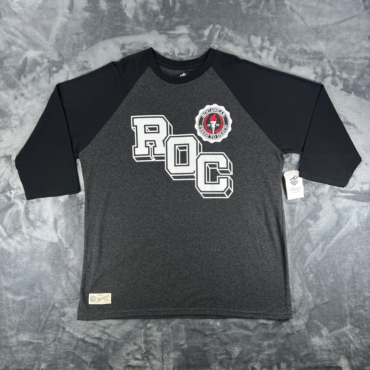 Vintage Rocawear 3/4 T Shirt Men 2XL Gray Raglan Y2K Grunge Rap 